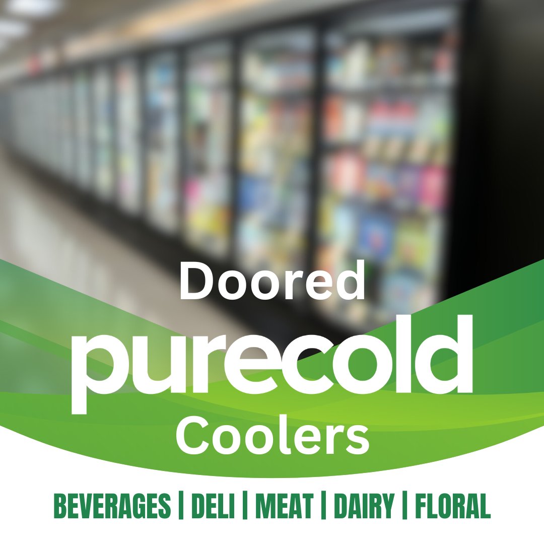 glass door purecold coolers - great for beverages, deli, meat, dairy and floral