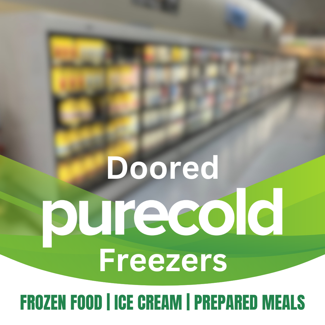 glass door purecold freezers - great for frozen food, ice cream, and prepared meals