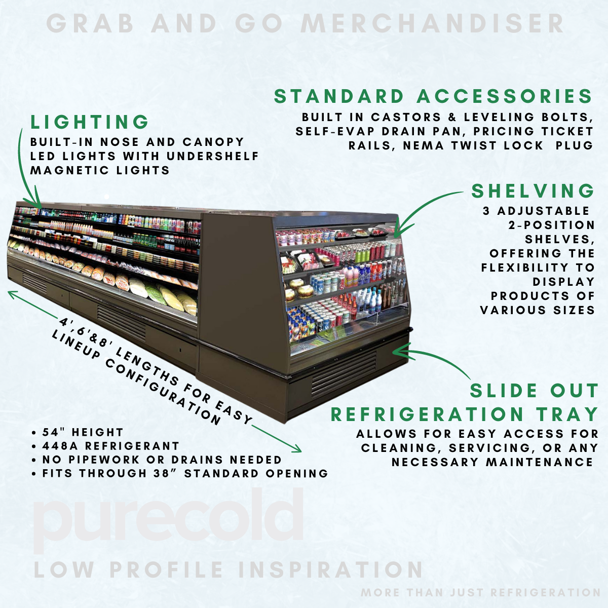 infograohic showing the low profile open-air cooler and the features