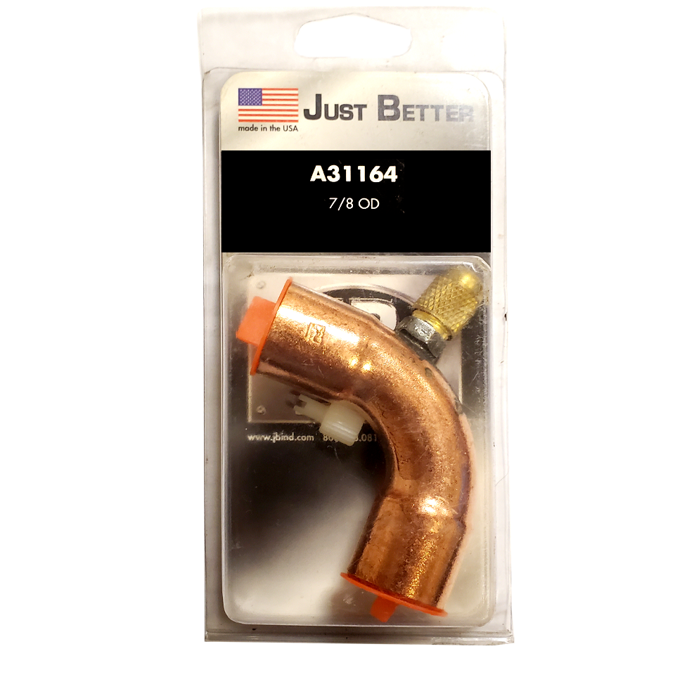 JB INDUSTRIES A31164 1/4" Access Valve 90 Degrees: 7/8 in ODS, Brass/Copper