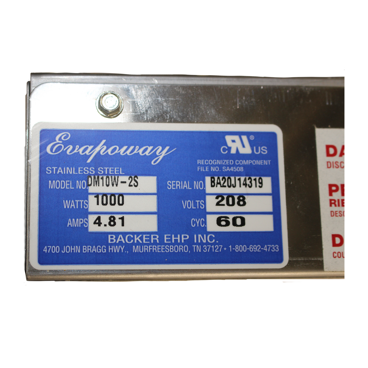 dm10W-2s-evapoway-condensate-pan-serial-number-tag